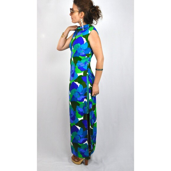 60s HAWAIIAN Floor Length Maxi Dress - Open Back Dress - Psychedelic - S - M - Picture 3 of 5